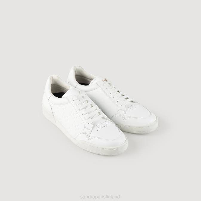 Sandro Paris miehet kohokuvioidut neliön muotoiset ristikkäiset nahkalenkkarit VLHP837 jalkineet valkoinen