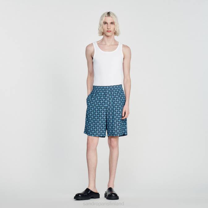 Sandro Paris miehet neliönmuotoiset ristipainetut shortsit VLHP812 vaatteet sininen