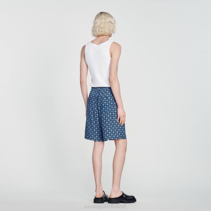 Sandro Paris miehet neliönmuotoiset ristipainetut shortsit VLHP812 vaatteet sininen