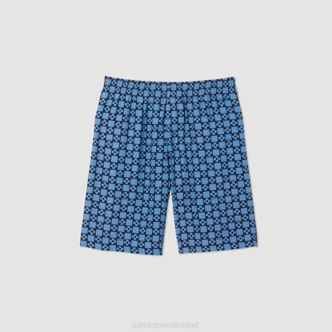 Sandro Paris miehet neliönmuotoiset ristipainetut shortsit VLHP812 vaatteet sininen