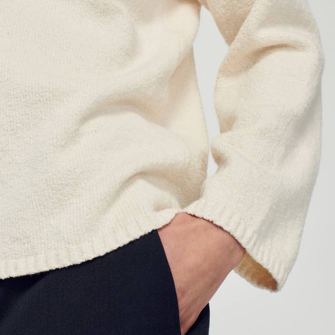 Sandro Paris miehet boucle-neulottu pusero VLHP764 vaatteet ekru