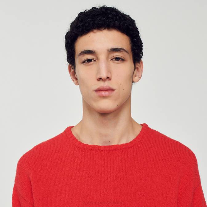 Sandro Paris miehet boucle-neulottu pusero VLHP813 vaatteet punainen