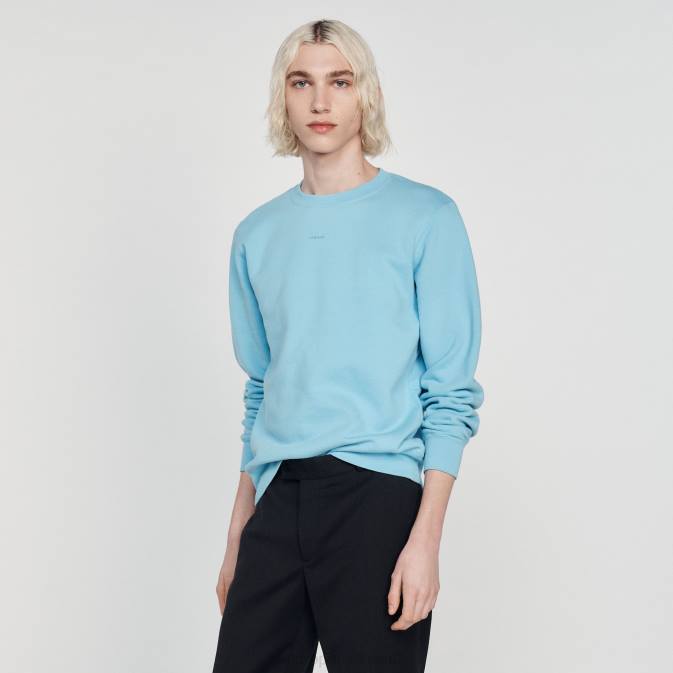 Sandro Paris miehet brodeerattu fleecepaita VLHP814 vaatteet vaaleansininen