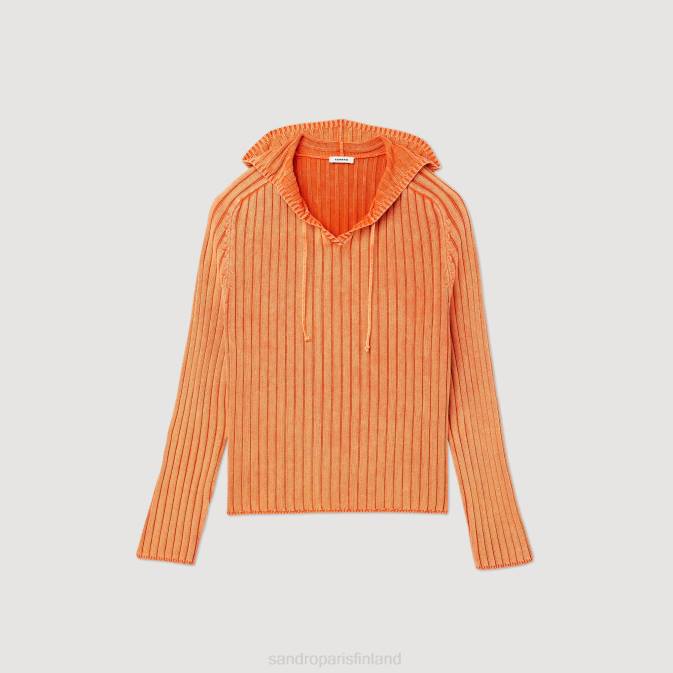 Sandro Paris miehet haalistunut neulottu huppari VLHP775 vaatteet oranssi