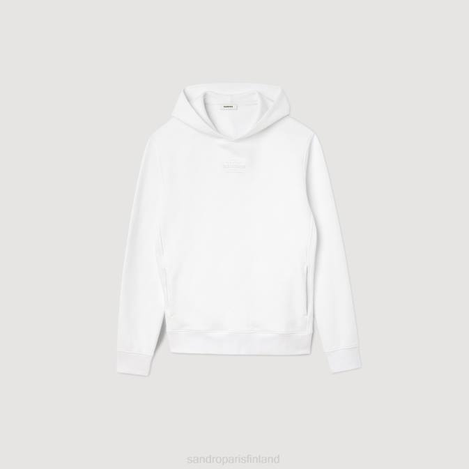 Sandro Paris miehet hupullinen collegepaita kumisella logolla VLHP788 vaatteet valkoinen