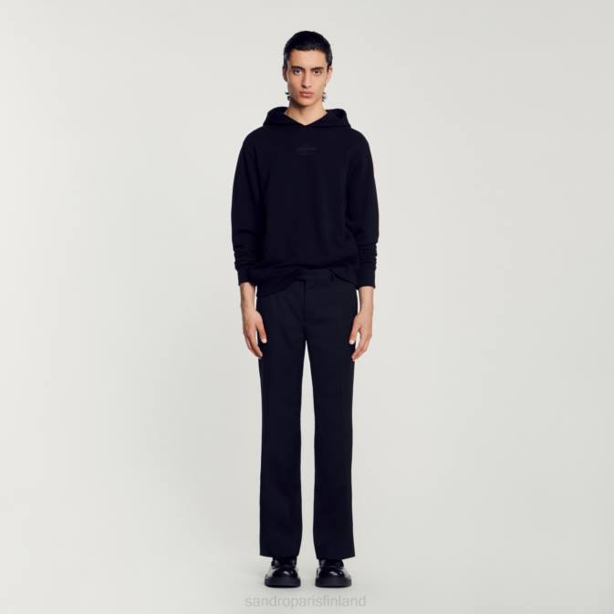 Sandro Paris miehet hupullinen collegepaita kumisella logolla VLHP789 vaatteet musta