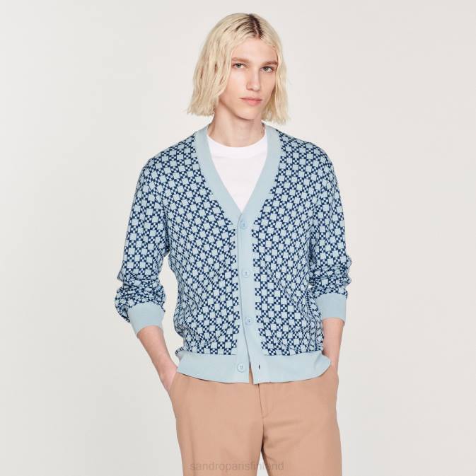 Sandro Paris miehet jacquard-neuletakki VLHP735 vaatteet sininen