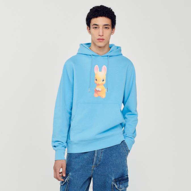 Sandro Paris miehet kaniprinttihuppari VLHP800 vaatteet vaaleansininen