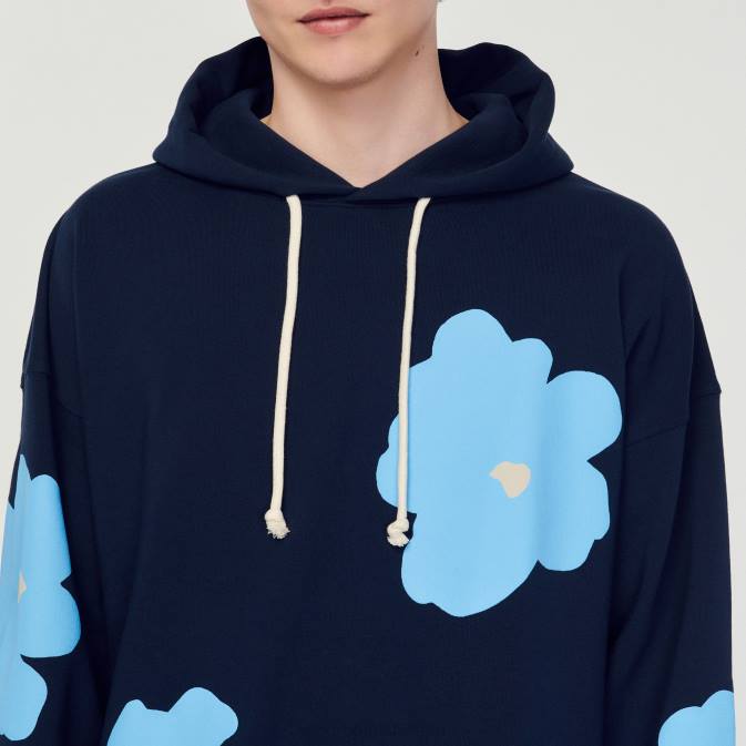 Sandro Paris miehet kukkakuvioinen huppari VLHP703 vaatteet laivastonsininen