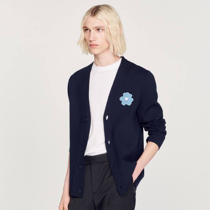 Sandro Paris miehet kukkamerkki neuletakki VLHP732 vaatteet laivastonsininen