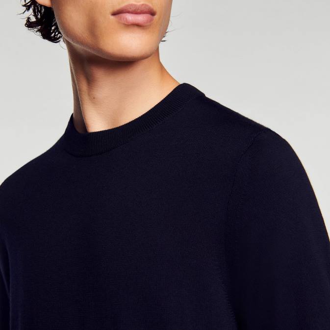 Sandro Paris miehet neulottu merinovillapaita VLHP670 vaatteet laivastonsininen