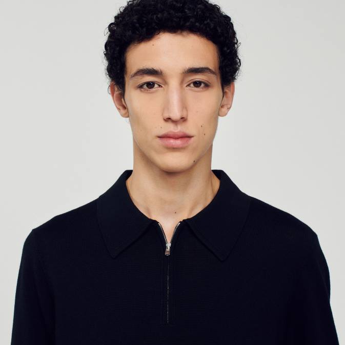 Sandro Paris miehet neulottu poolopaita VLHP643 vaatteet musta