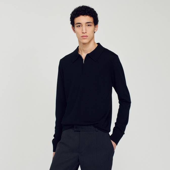 Sandro Paris miehet neulottu poolopaita VLHP643 vaatteet musta