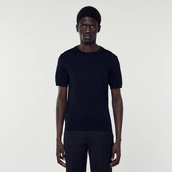 Sandro Paris miehet neulottu t-paita VLHP698 vaatteet musta