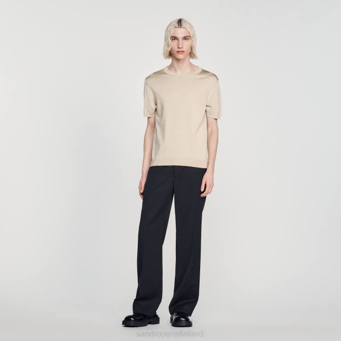 Sandro Paris miehet neulottu t-paita VLHP718 vaatteet beige