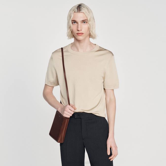 Sandro Paris miehet neulottu t-paita VLHP718 vaatteet beige