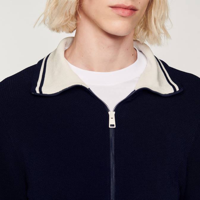 Sandro Paris miehet vetoketjullinen neuletakki VLHP727 vaatteet laivastonsininen