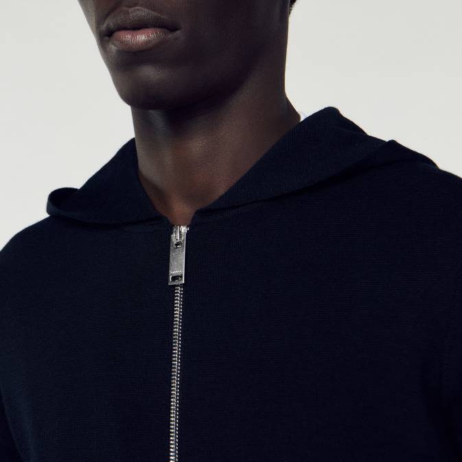 Sandro Paris miehet vetoketjullinen neuletakki hupulla VLHP672 vaatteet musta