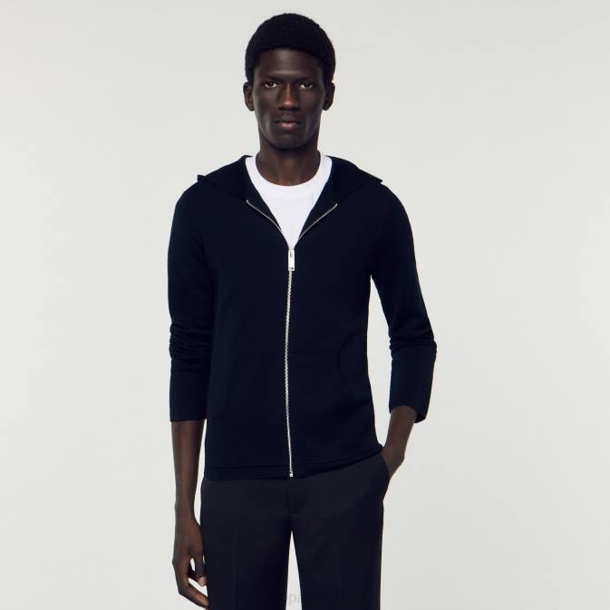 Sandro Paris miehet vetoketjullinen neuletakki hupulla VLHP672 vaatteet musta