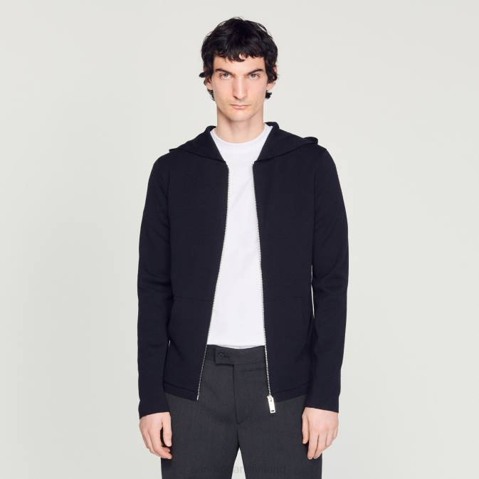 Sandro Paris miehet vetoketjullinen neuletakki hupulla VLHP673 vaatteet laivastonsininen