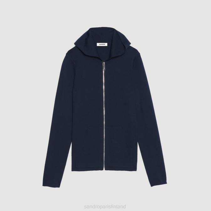 Sandro Paris miehet vetoketjullinen neuletakki hupulla VLHP673 vaatteet laivastonsininen
