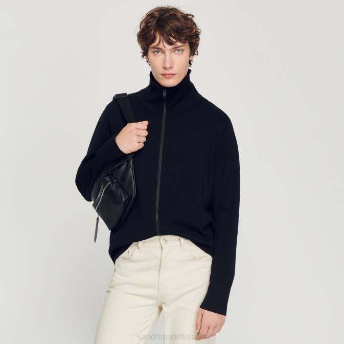 Sandro Paris miehet vetoketjullinen villatakki VLHP667 vaatteet musta