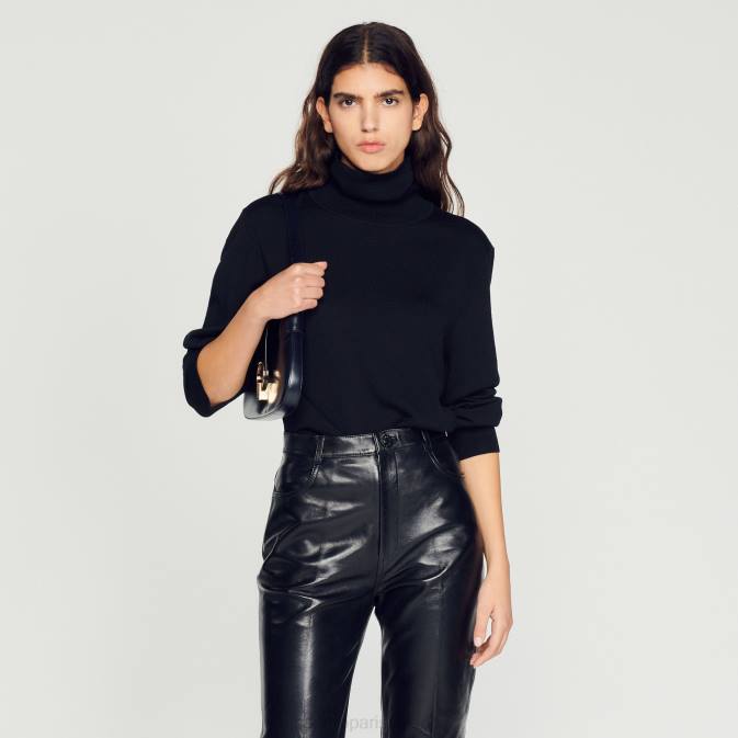 Sandro Paris miehet villapaita rullakauluksella VLHP674 vaatteet musta