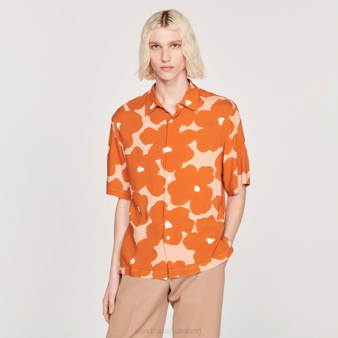 Sandro Paris miehet kukkakuvioinen paita VLHP792 vaatteet oranssi