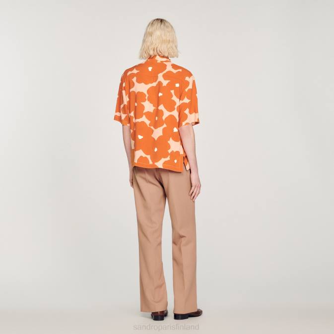 Sandro Paris miehet kukkakuvioinen paita VLHP792 vaatteet oranssi