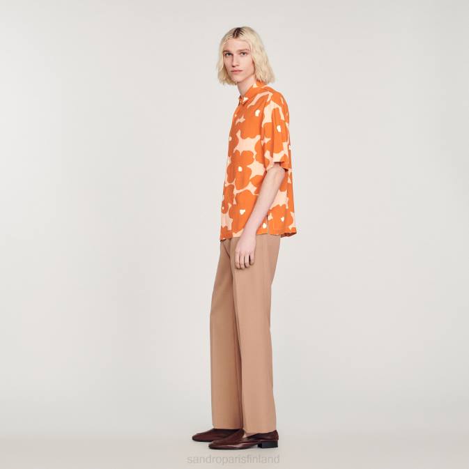 Sandro Paris miehet kukkakuvioinen paita VLHP792 vaatteet oranssi