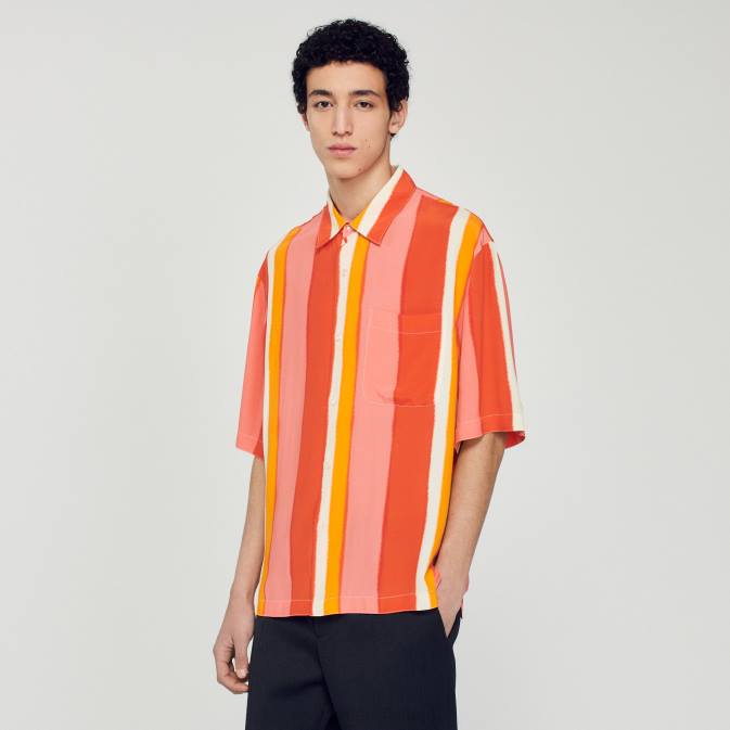 Sandro Paris miehet leveä raidallinen lyhythihainen paita VLHP821 vaatteet punainen