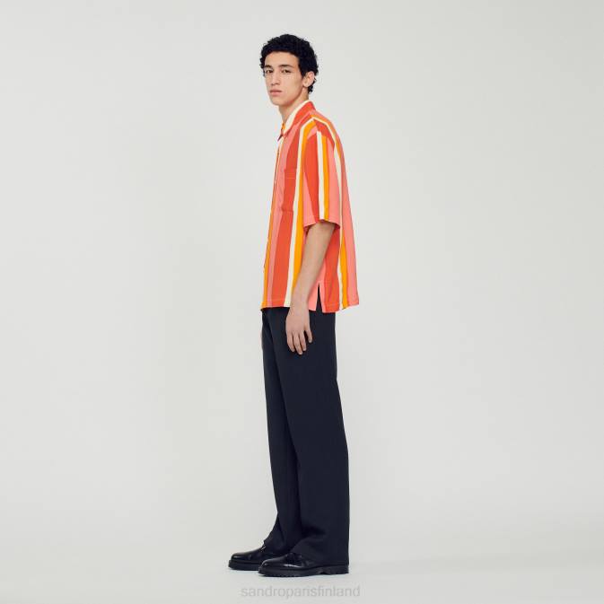 Sandro Paris miehet leveä raidallinen lyhythihainen paita VLHP821 vaatteet punainen