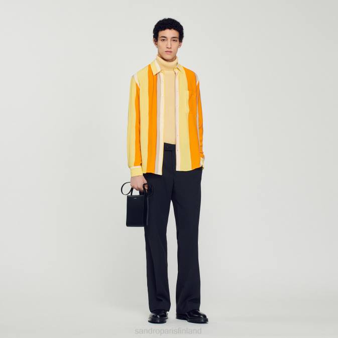 Sandro Paris miehet leveä raidallinen pitkähihainen paita VLHP669 vaatteet keltainen