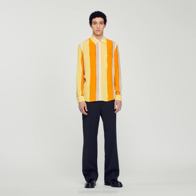 Sandro Paris miehet leveä raidallinen pitkähihainen paita VLHP669 vaatteet keltainen