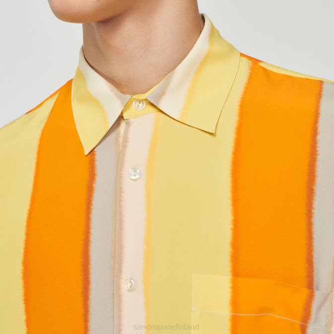 Sandro Paris miehet leveä raidallinen pitkähihainen paita VLHP669 vaatteet keltainen