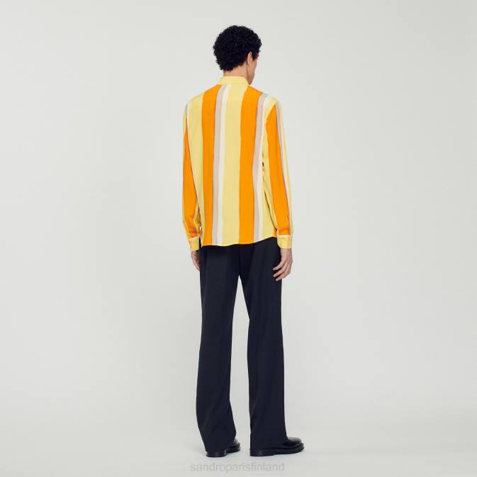 Sandro Paris miehet leveä raidallinen pitkähihainen paita VLHP669 vaatteet keltainen