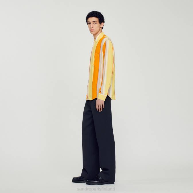 Sandro Paris miehet leveä raidallinen pitkähihainen paita VLHP669 vaatteet keltainen