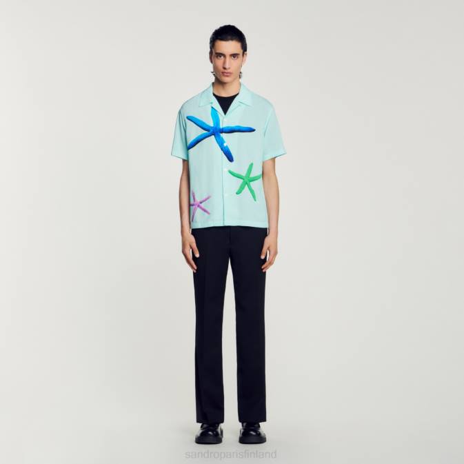 Sandro Paris miehet meritähtiprinttipaita VLHP661 vaatteet mintunsininen