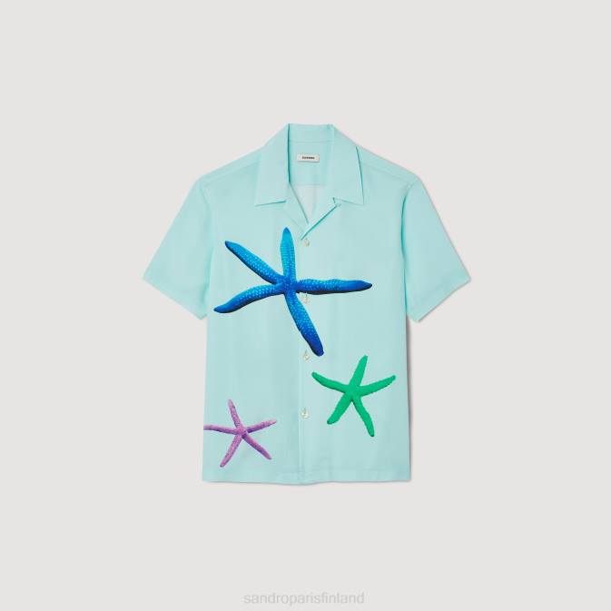 Sandro Paris miehet meritähtiprinttipaita VLHP661 vaatteet mintunsininen