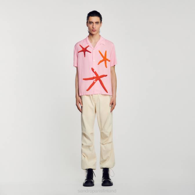 Sandro Paris miehet meritähtiprinttipaita VLHP679 vaatteet vaaleanpunainen