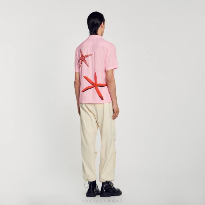 Sandro Paris miehet meritähtiprinttipaita VLHP679 vaatteet vaaleanpunainen