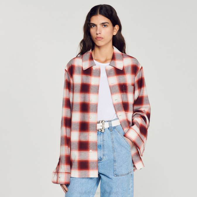 Sandro Paris miehet ruutupaita VLHP820 vaatteet punainen/ekru