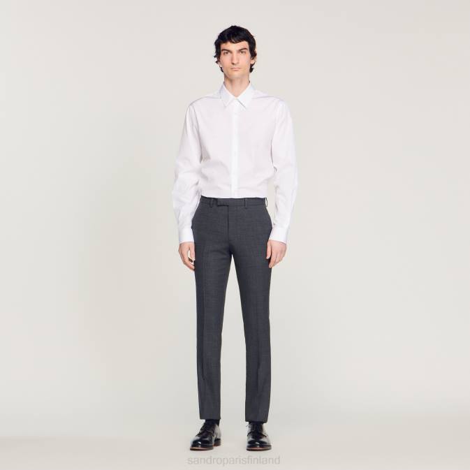 Sandro Paris miehet villaiset pukuhousut VLHP684 vaatteet pilkattu harmaa