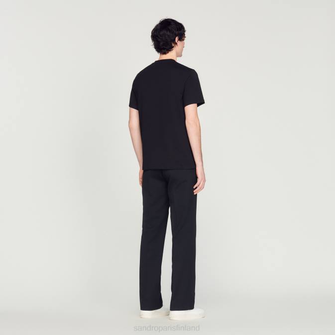 Sandro Paris miehet brodeerattu t-paita VLHP711 vaatteet musta