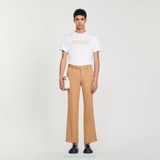 Sandro Paris miehet brodeerattu t-paita VLHP803 vaatteet valkoinen