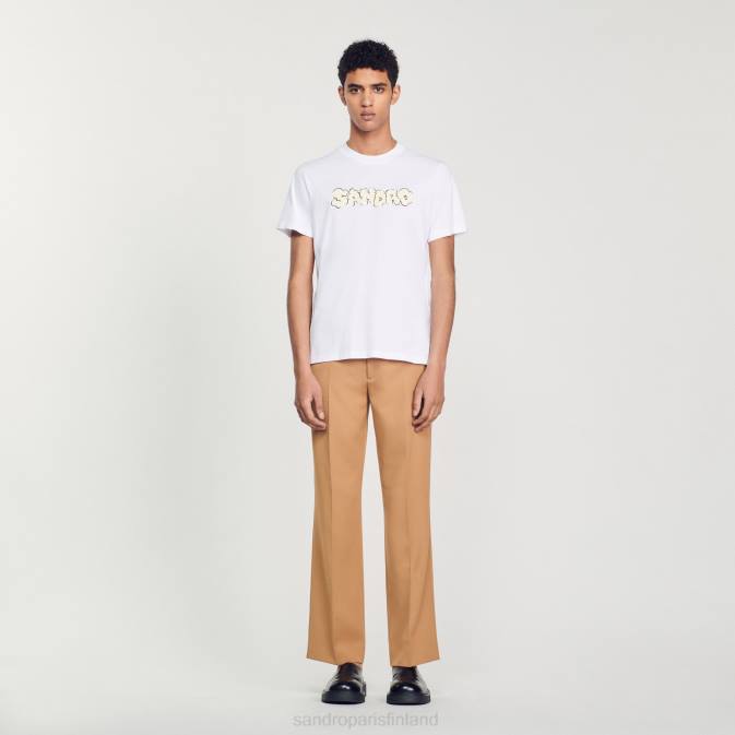 Sandro Paris miehet brodeerattu t-paita VLHP803 vaatteet valkoinen