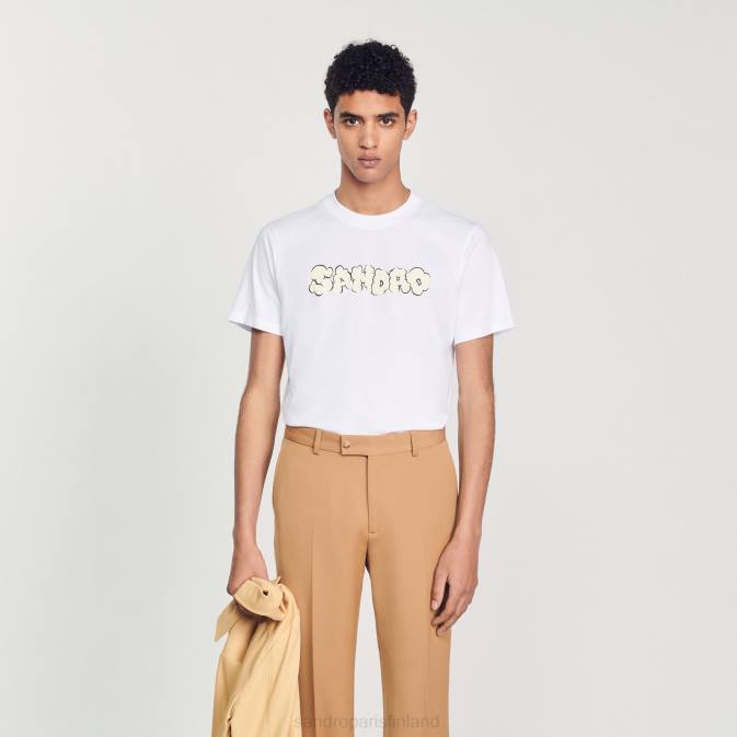 Sandro Paris miehet brodeerattu t-paita VLHP803 vaatteet valkoinen