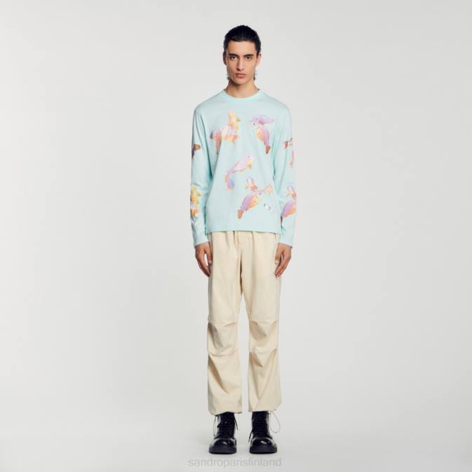 Sandro Paris miehet kala t-paita VLHP663 vaatteet mintunsininen
