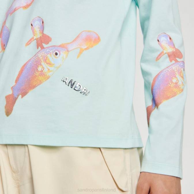 Sandro Paris miehet kala t-paita VLHP663 vaatteet mintunsininen