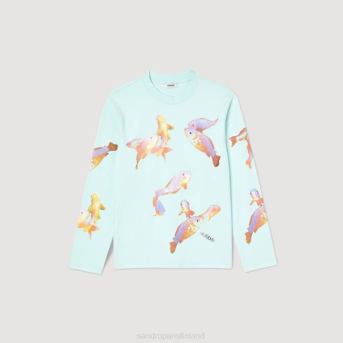 Sandro Paris miehet kala t-paita VLHP663 vaatteet mintunsininen